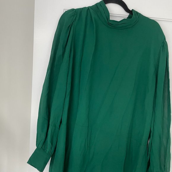 Reformation Midleton Dress Emerald Green Open Back Mock Neck Puffed Sleeves - Picture 7 of 11